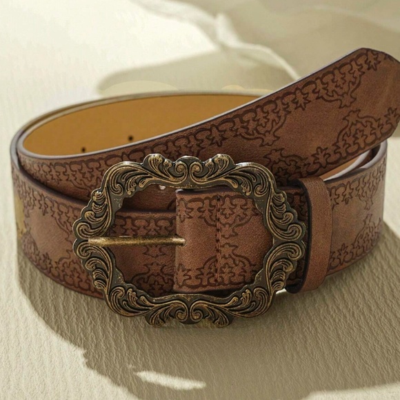 Luxe Vegan Leather Brown Vintage Style Belt - Picture 1 of 6